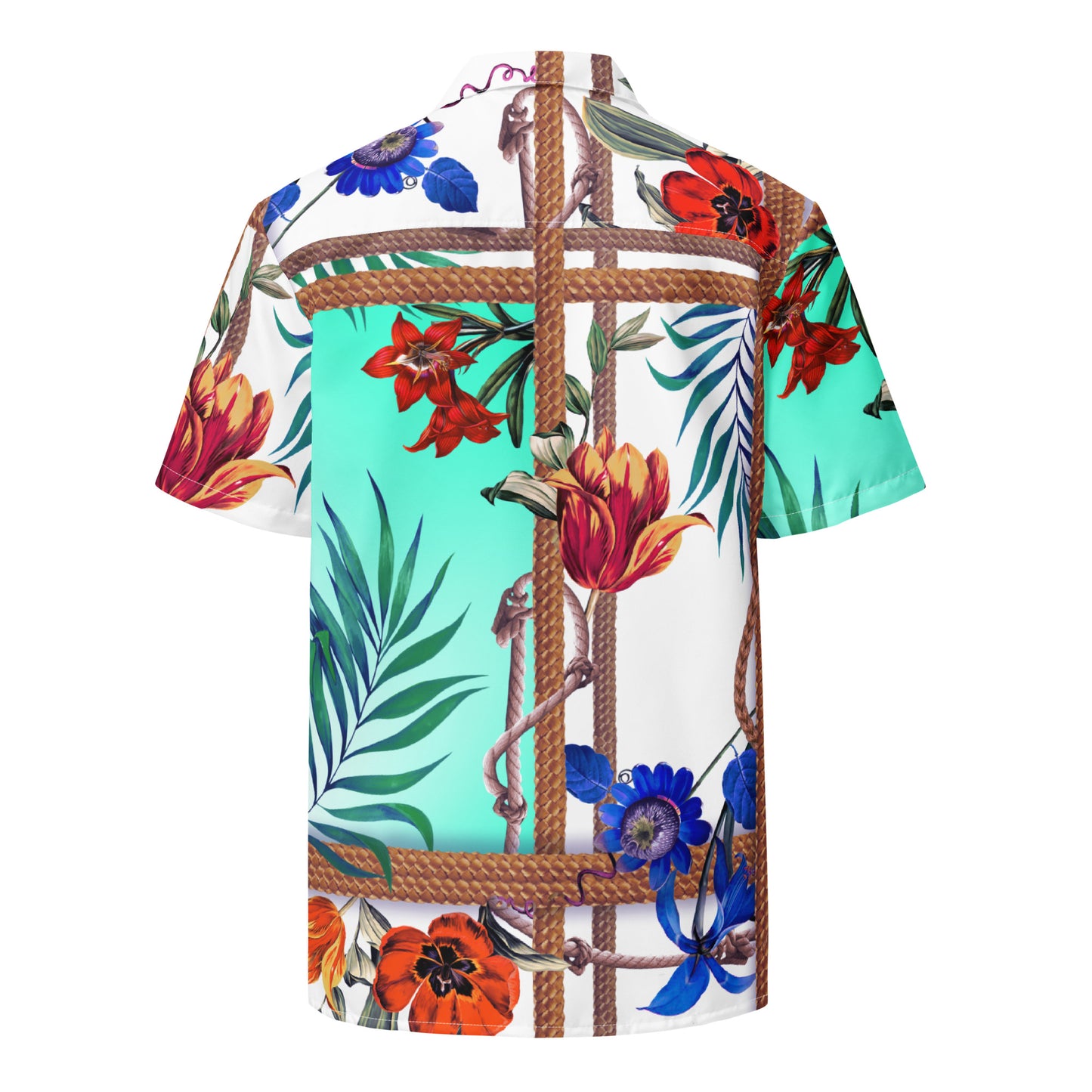 Nina Sharae Swimwear | Male Button Up Shirt | Blue Hawaiian Rope & Flower Unisex |