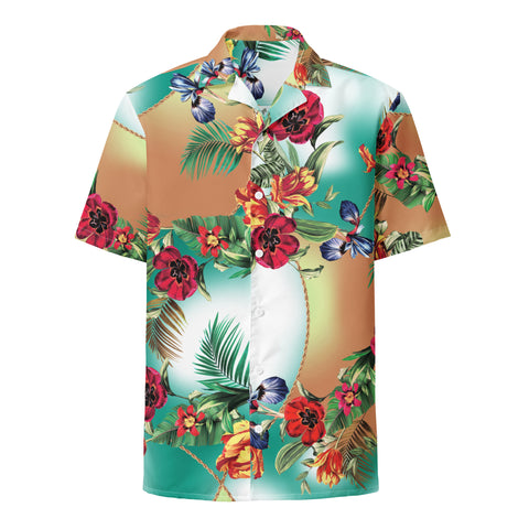 Nina Sharae Swimwear | Men's Tropical Hawaiian Orange Print Button Shirt | Short Only