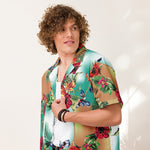 Nina Sharae Swimwear | Men's Tropical Hawaiian Orange Print Button Shirt | Short Only