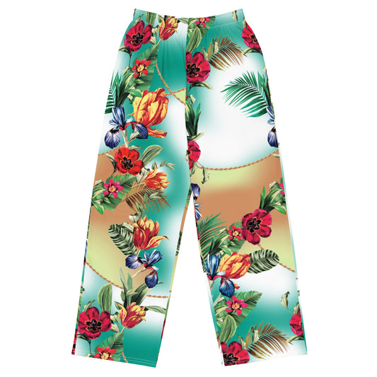 Nina Sharae Swimwear | TRIANGLE BIKINI TOP ONLY- TROPICAL ORANGE MINT GREEN HAWAIIAN PRINT | PLUS SIZE WIDE LEG PANTS