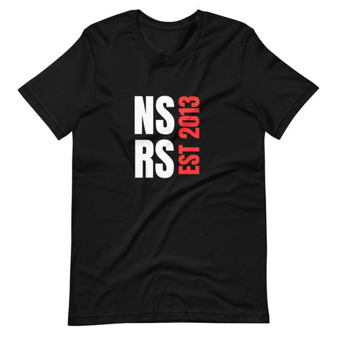 Nina Sharae NSRS 2013 BRAND SHIRT | BLACK SHIRT WHITE AND RED WORDS | MALE UNISEX TSHIRT