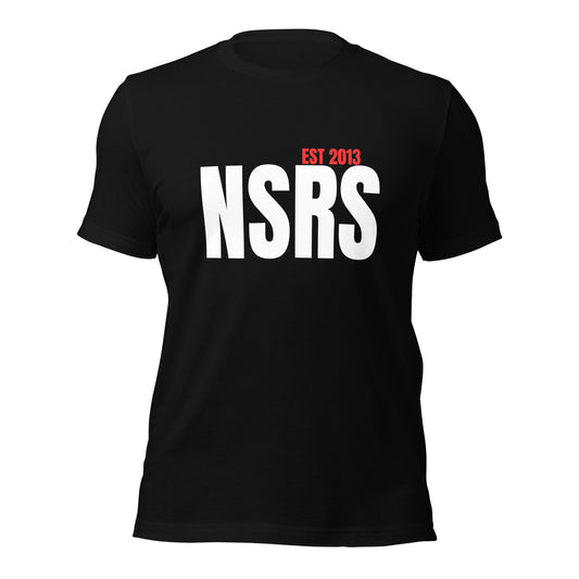 Nina Sharae NSRS 2013 BRAND SHIRT | BLACK SHIRT WHITE AND RED WORDS | MALE UNISEX TSHIRT