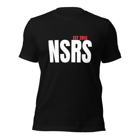 Nina Sharae NSRS 2013 BRAND SHIRT | BLACK SHIRT WHITE AND RED WORDS | MALE UNISEX TSHIRT