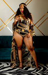 Nina Sharae | Black & Gold | Full Coverage Bottom | One Shoulder | Sexy | One Piece Swimsuit Plus-Size Women's