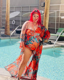Nina Sharae Red | Feathers  | One Shoulder | One Piece | Plus-Size Swimsuit Women's
